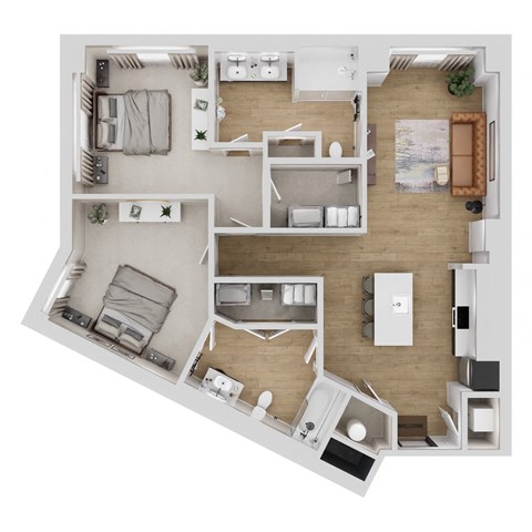 Floor plan for 2 beds, 2 baths, 1134 sqft